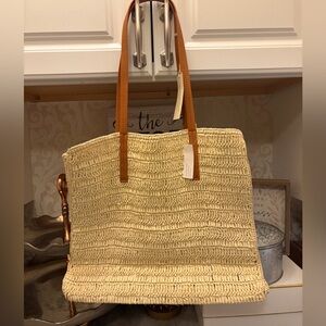 Universal Thread Woven Straw Tote with Brown Handles